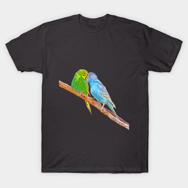 Cute budgies beaking T-Shirt by MarionsArt